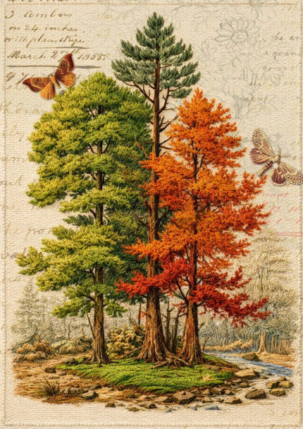 Woodland Afternoon Harvest Filed snd Fiber Ellen J Goods Rice Paper Decoupage Queen A4