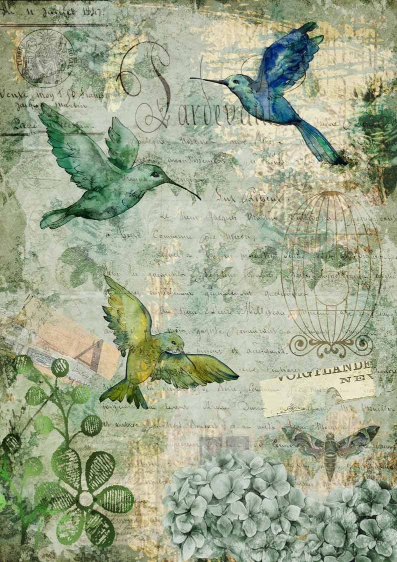 Afternoon Hummingbirds | Rice Paper Decoupage | Decoupage Queen | 2 Sizes