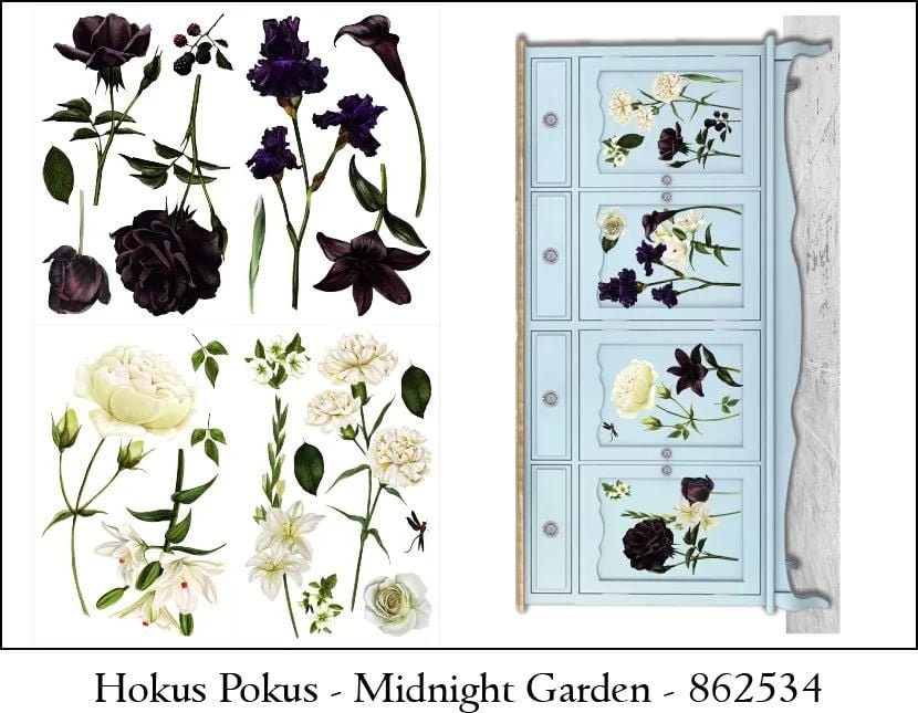 Midnight Garden | Rub On Transfer | Hokus Pokus | Furniture Transfer | 37" x 24"
