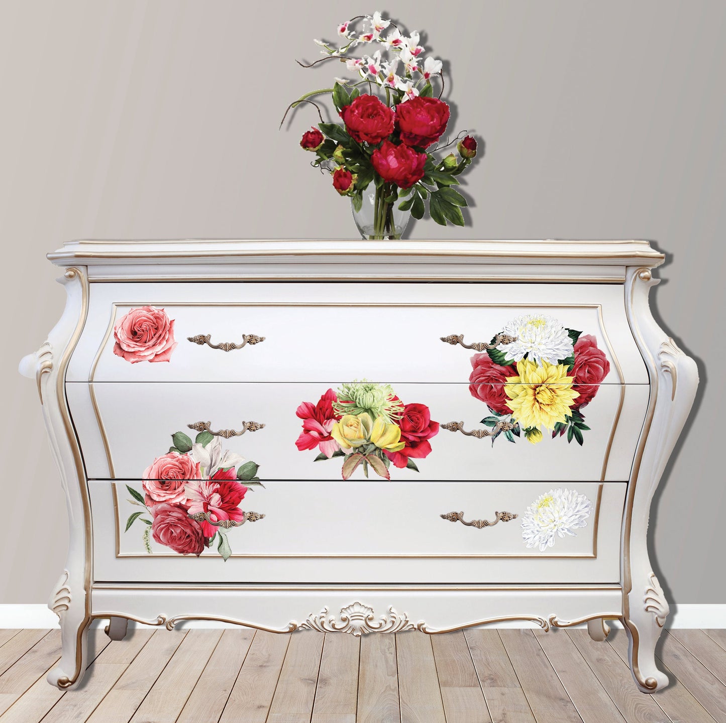 The Florist 3 Designs | Rub On Furniture Transfers | Hokus Pokus | Furniture Decals | 37" x 24"