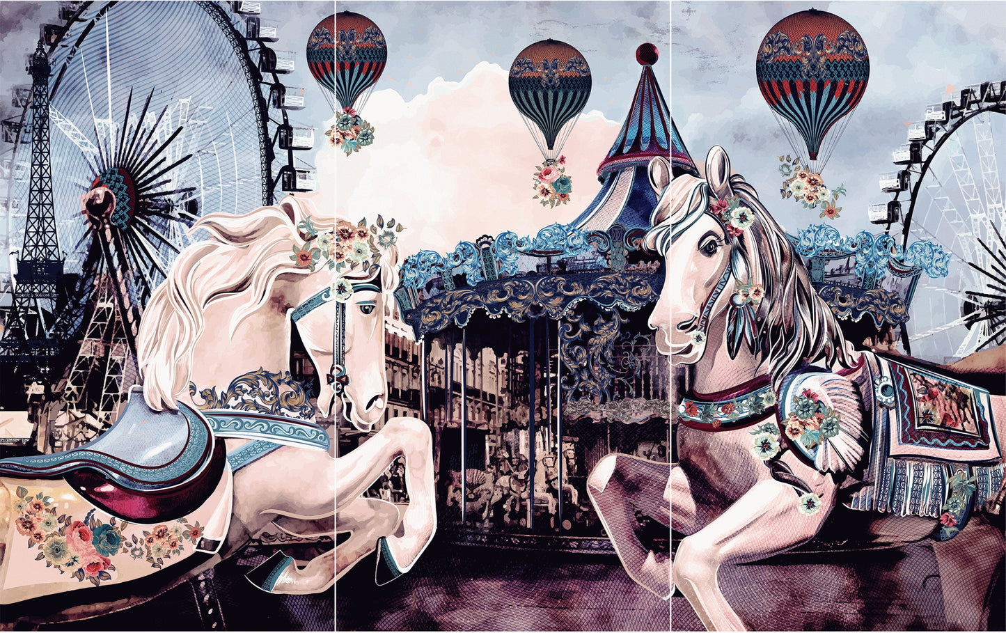Let's Go To The Merry Go Round | Rub On Furniture Transfers | Hokus Pokus | Furniture Decals | 35 x 24