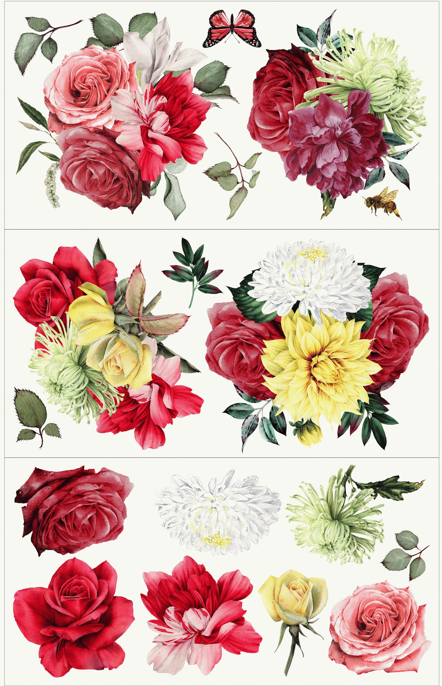 The Florist 3 Designs | Rub On Furniture Transfers | Hokus Pokus | Furniture Decals | 37" x 24"