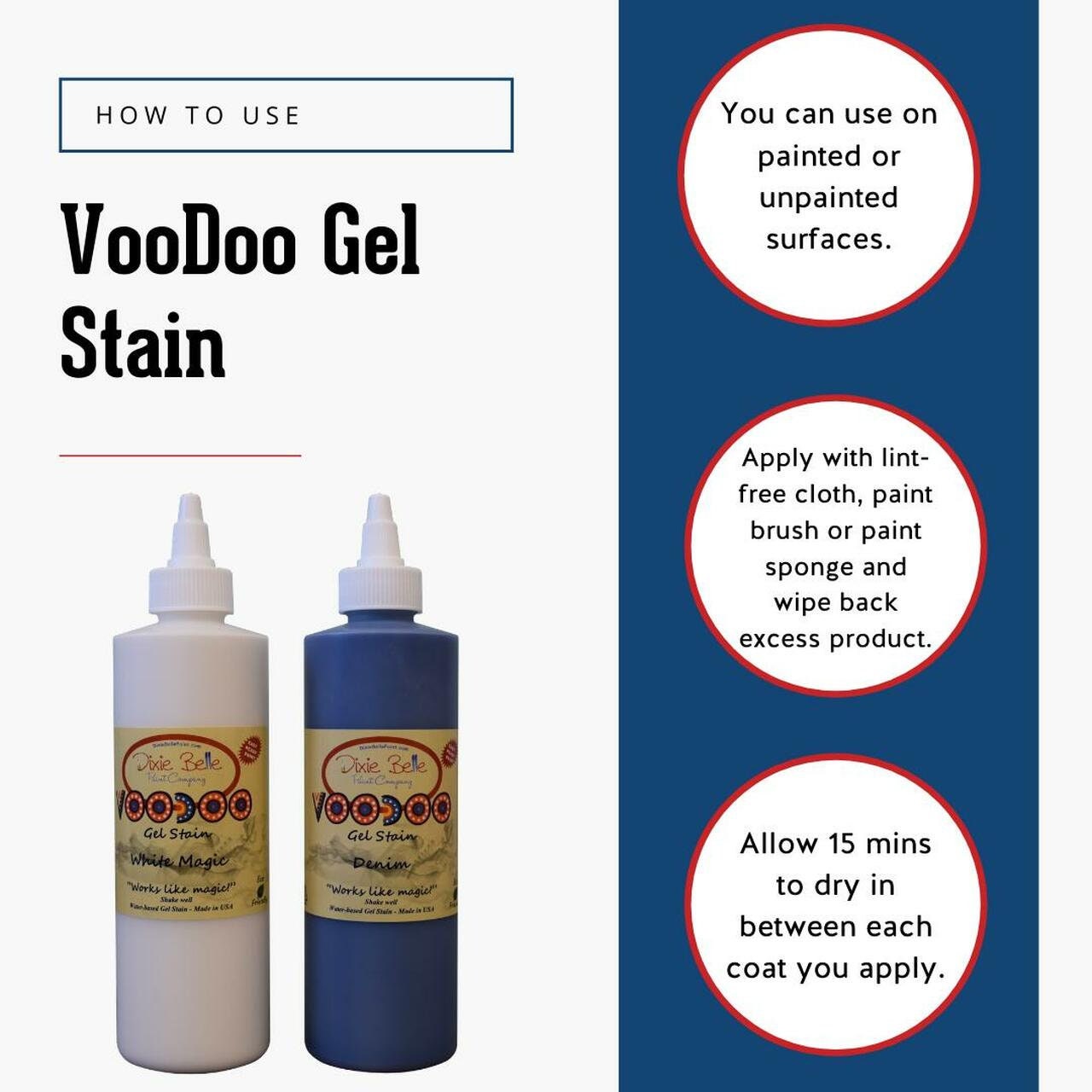 Voodoo Gel Stain | Dixie Belle Paint Company Water Based Stain | Furniture and Crafting Stain | 8oz | 3 Colors