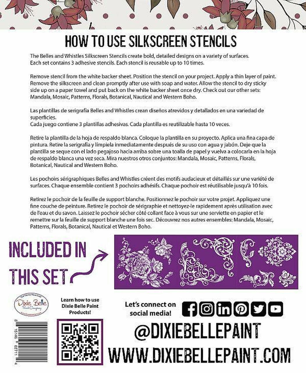 Roses Silkscreen Stencil | Dixie Belle Paint | Belles and Whistles | Mixed Media | 3 Sheets