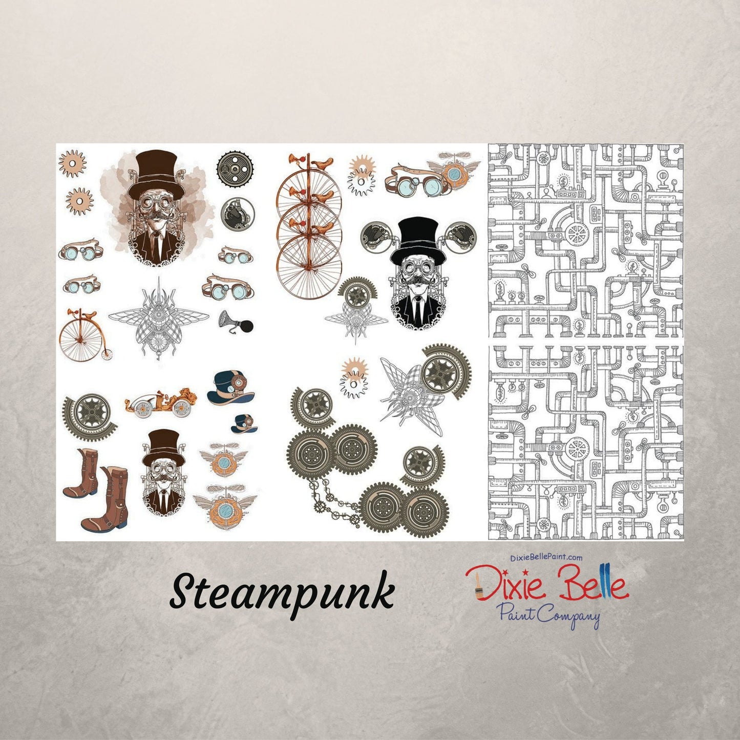 Steampunk | Rub On Transfer | Dixie Belle Paint | 39" x 25"
