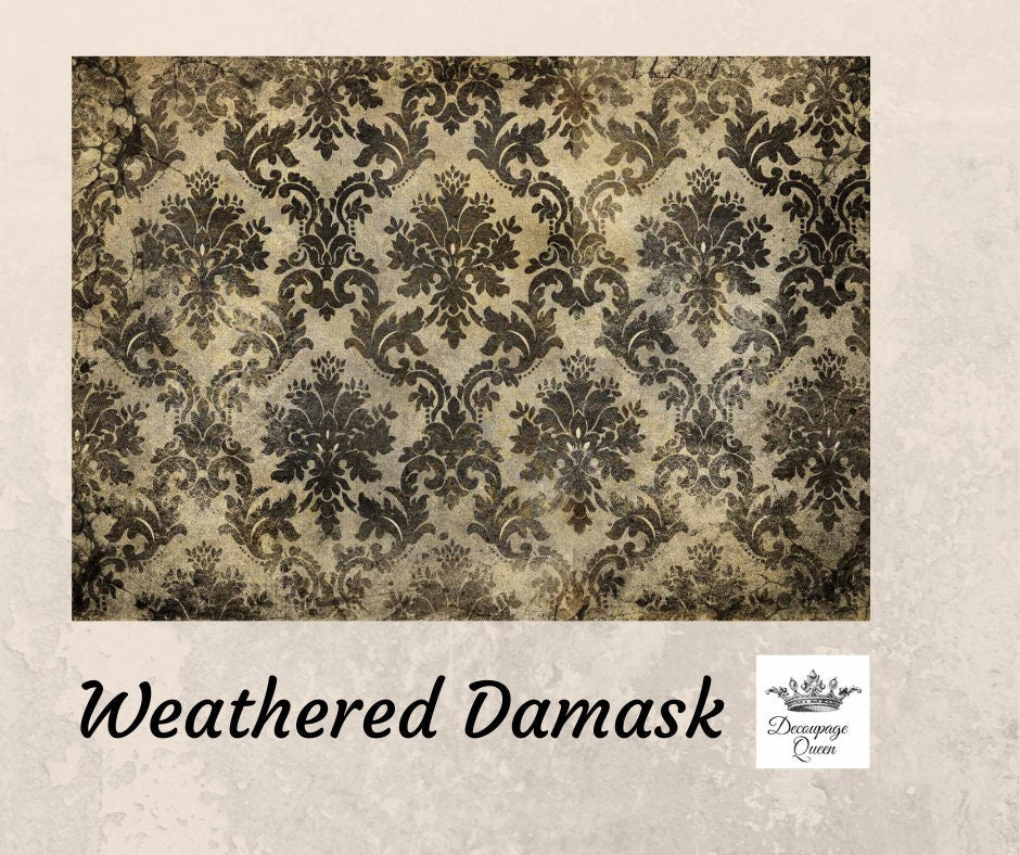 Weathered Damask | Rice Paper Decoupage | Decoupage Queen | 2 Sizes