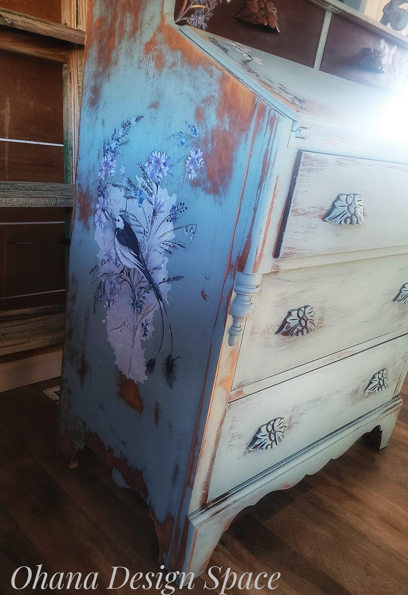 Oiseau Blue | Rub On Furniture Transfers | Hokus Pokus | Furniture Decals | 35 x 23