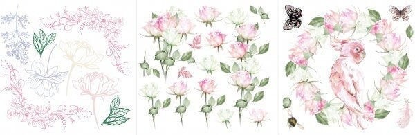 Floral Dreams 3 Designs | Rub On Furniture Transfers | Hokus Pokus | Furniture Decals | Petite Transfer | 3 Sheets