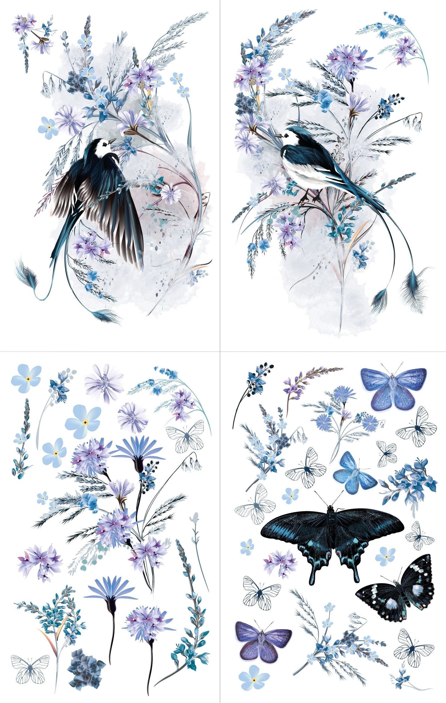 Oiseau Blue | Rub On Furniture Transfers | Hokus Pokus | Furniture Decals | 35 x 23