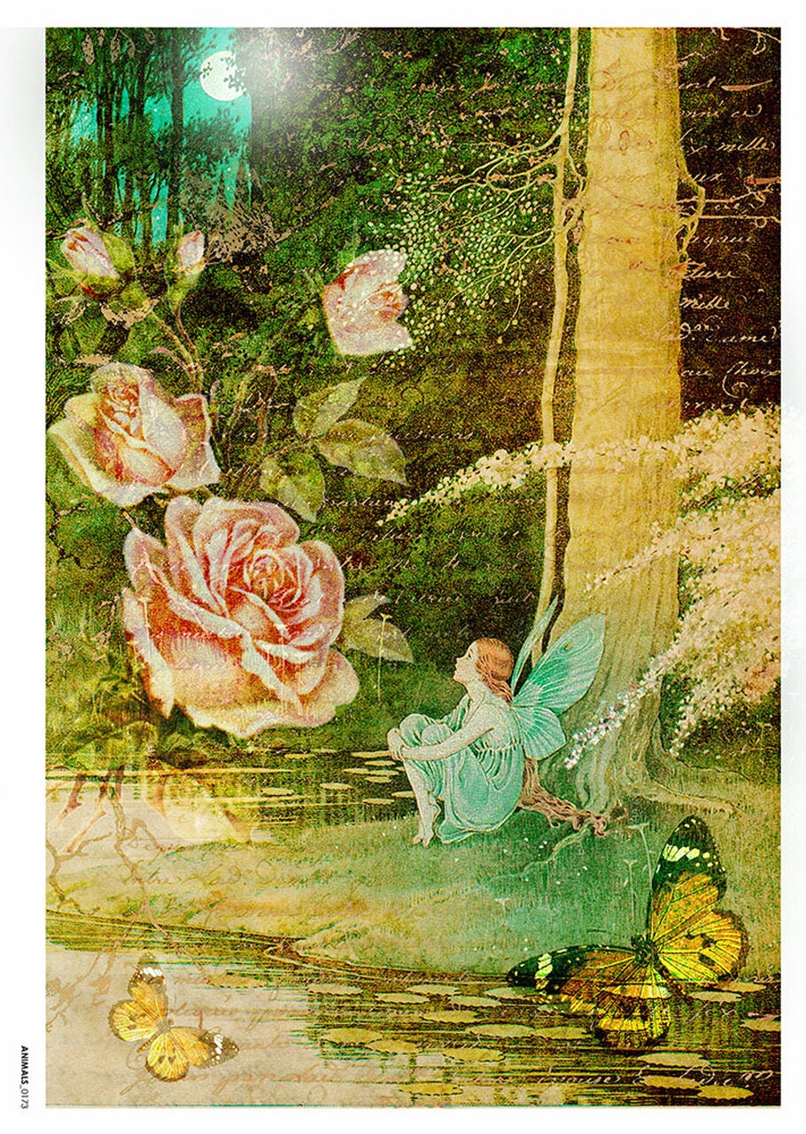 Pink Rose Fairy | Rice Paper Decoupage | Paper Designs Fairies 0083 | A4