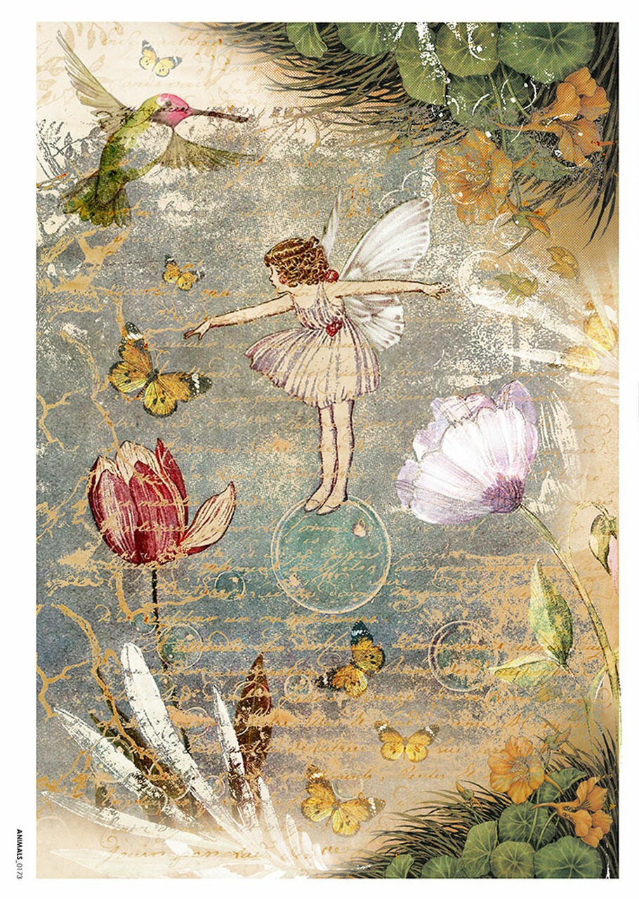 Fairy On A Bubble | Rice Paper Decoupage | Paper Designs Fairies 0086 | A4