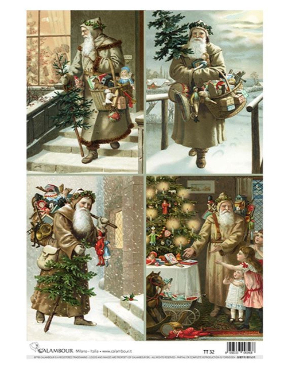 Vintage Santa's 4 Images | Rice Paper Decoupage | Calambour | A4 8.3" x 11.7"