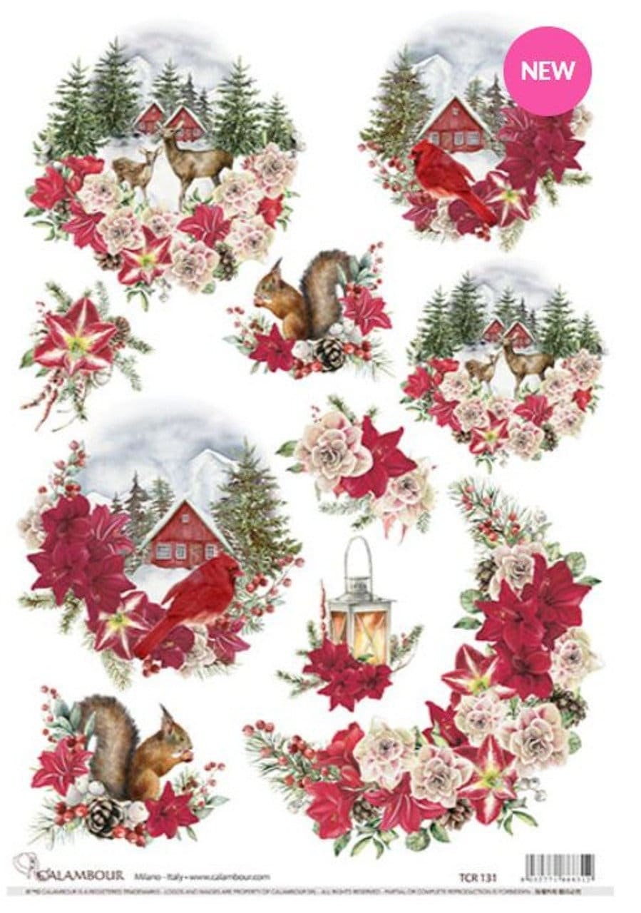 Christmas Deer Scenes | Calambour TCR 132 | Rice Paper Decoupage | A3 11.7 x 16.5"