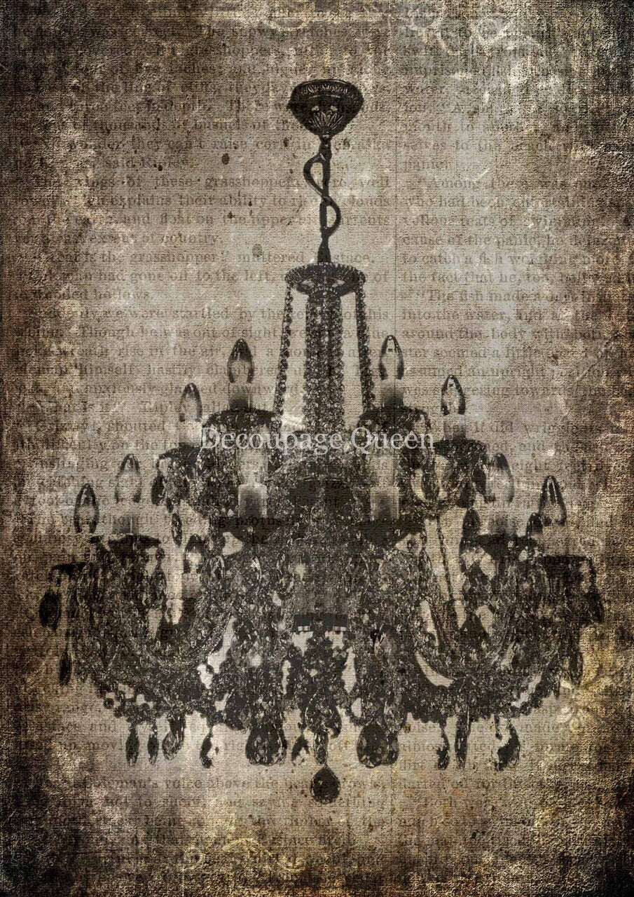 Crystal Chandelier | Rice Paper Decoupage | Decoupage Queen | A2 16.5" x 23.4"