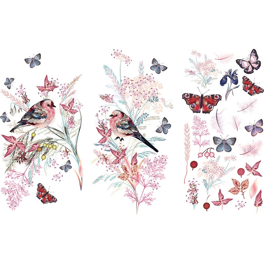Oiseau Rose | Rub On Furniture Transfers | Hokus Pokus | Furniture Decals | 35 x 23