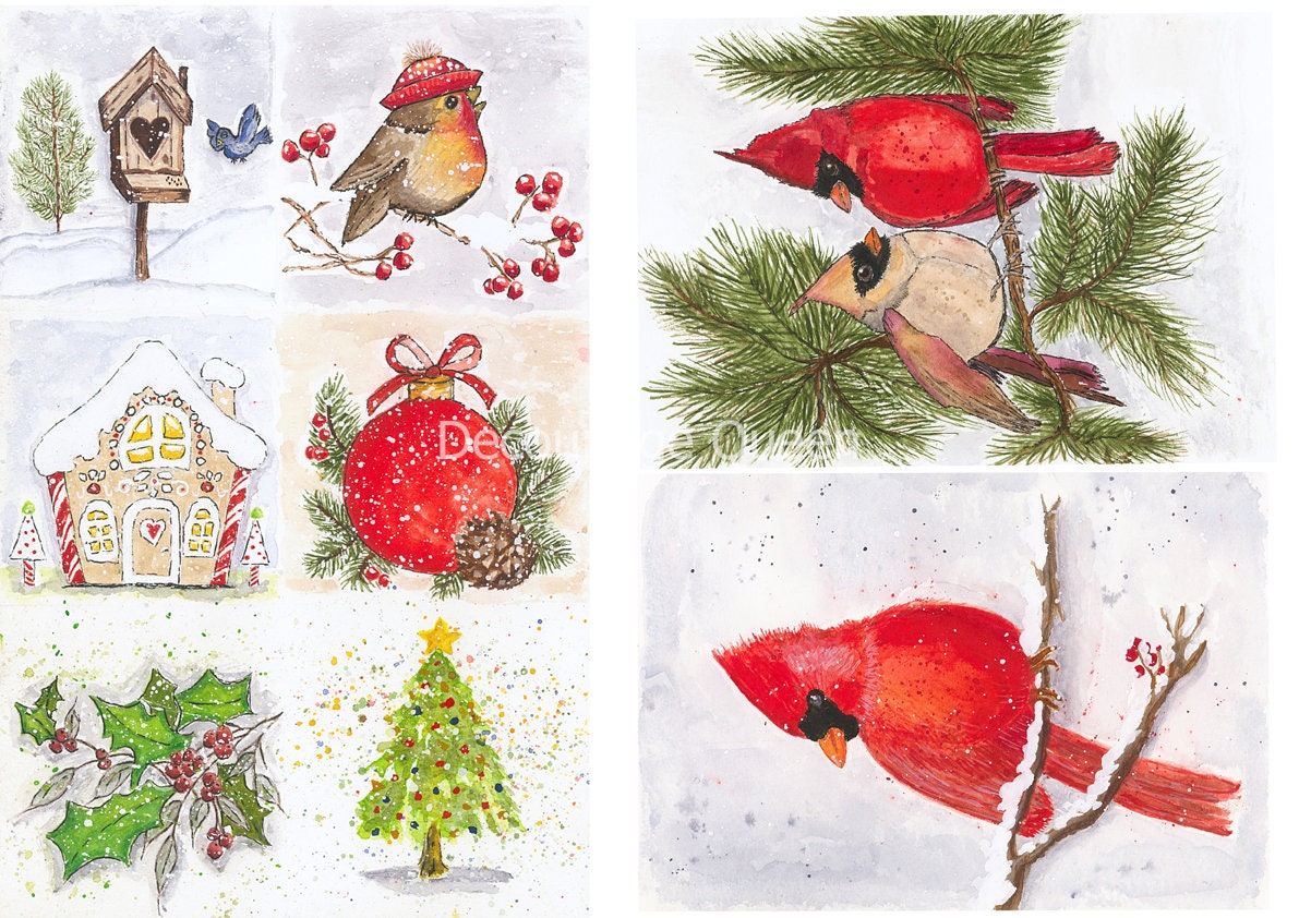 Old to Ooh La La Victoria's Christmas Birds | Rice Paper Decoupage | Decoupage Queen | 2 Sizes