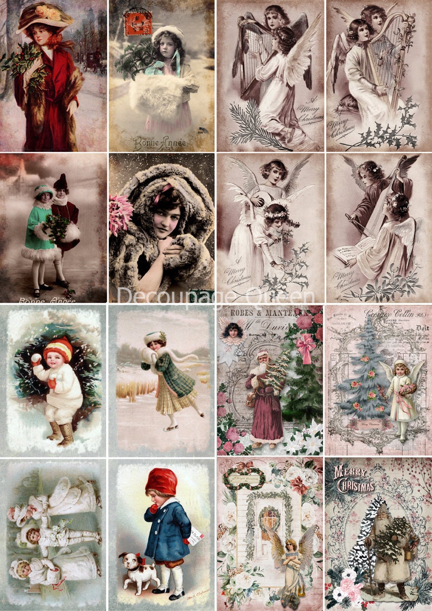 Vintage Christmas Minis | Rice Paper Decoupage | Decoupage Queen | 2 Sizes