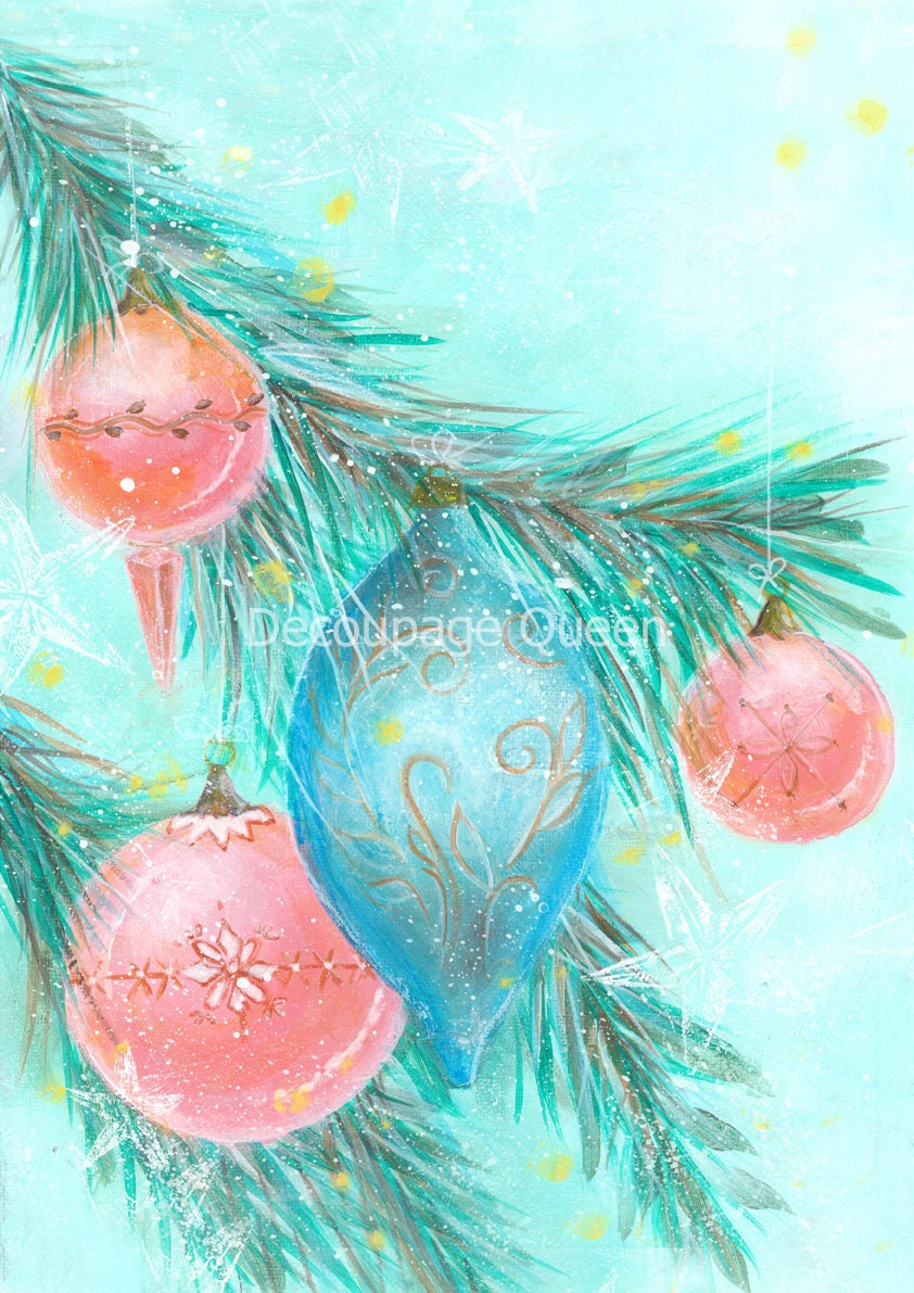 Retro Christmas 1 | Rice Paper Decoupage | Ellen J Goods | Decoupage Queen | 2 Sizes