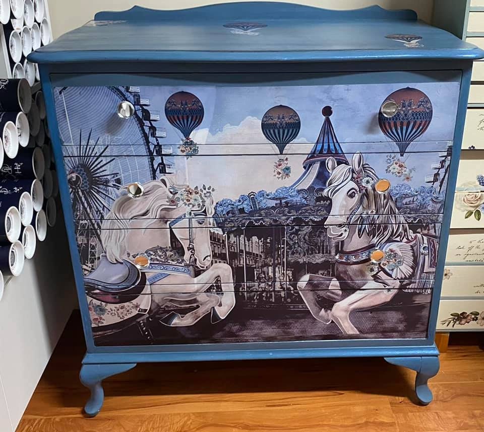 Let's Go To The Merry Go Round | Rub On Furniture Transfers | Hokus Pokus | Furniture Decals | 35 x 24