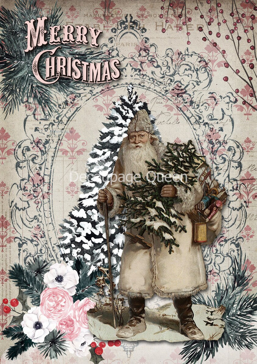 Pink Christmas | Rice Paper Decoupage | Decoupage Queen | 2 Sizes