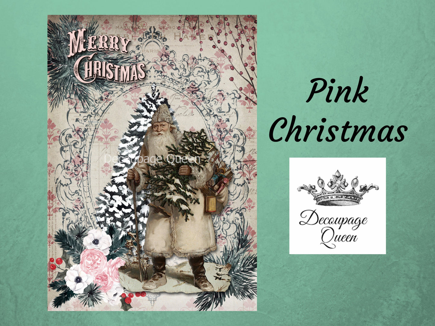 Pink Christmas | Rice Paper Decoupage | Decoupage Queen | 2 Sizes