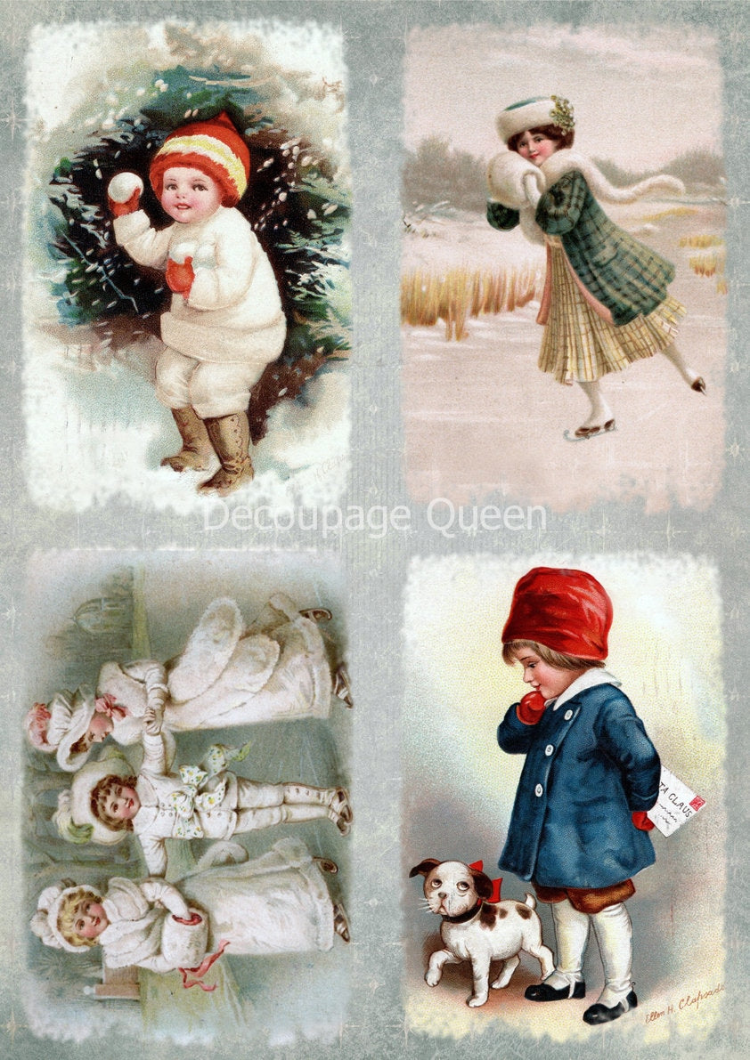 Snow Babies | Rice Paper Decoupage | Decoupage Queen | 2 Sizes
