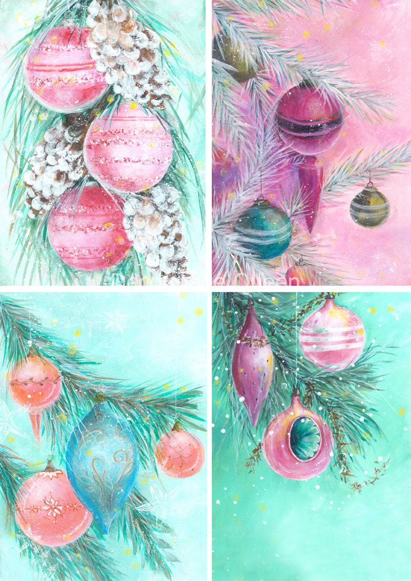 Retro Christmas 4 Pack | Rice Paper Decoupage | Ellen J Goods | Decoupage Queen | A3