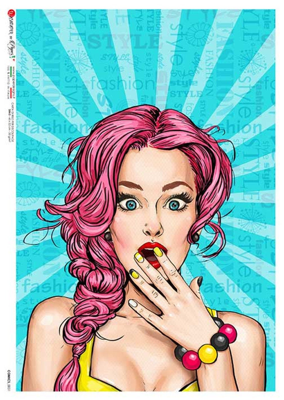 Blue Starburst Pop Art Comics 0031 | Rice Paper Decoupage | Paper Designs | A4