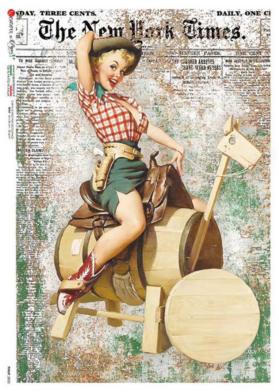 Pinup Barrel Bull Riding | Rice Paper Decoupage | Paper Designs 0033 | A4