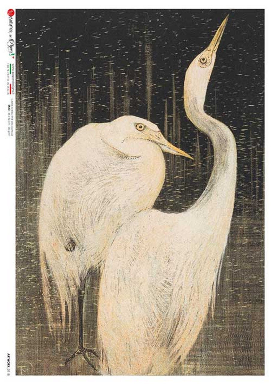 Two Cranes | Rice Paper Decoupage | Paper Designs Artwork 0118 | Furniture Decoupage | A2 & A1