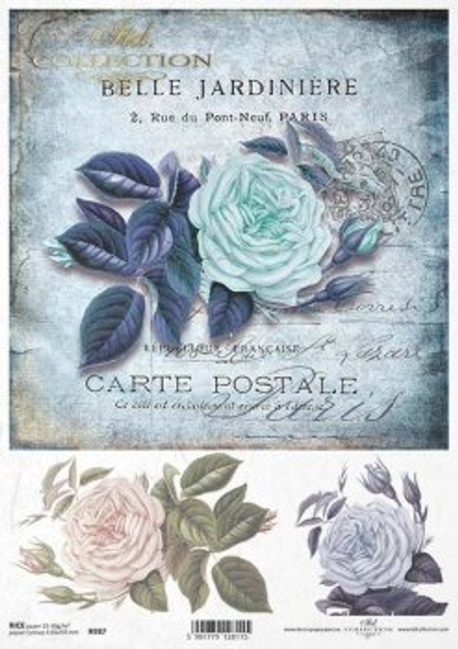 Blue Flower Postale | Rice Paper Decoupage | ITD Collection | A4