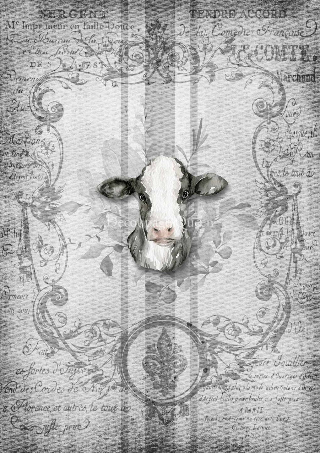 Spring Grain Sack Cow | Rice Paper Decoupage | Decoupage Queen | 2 Sizes