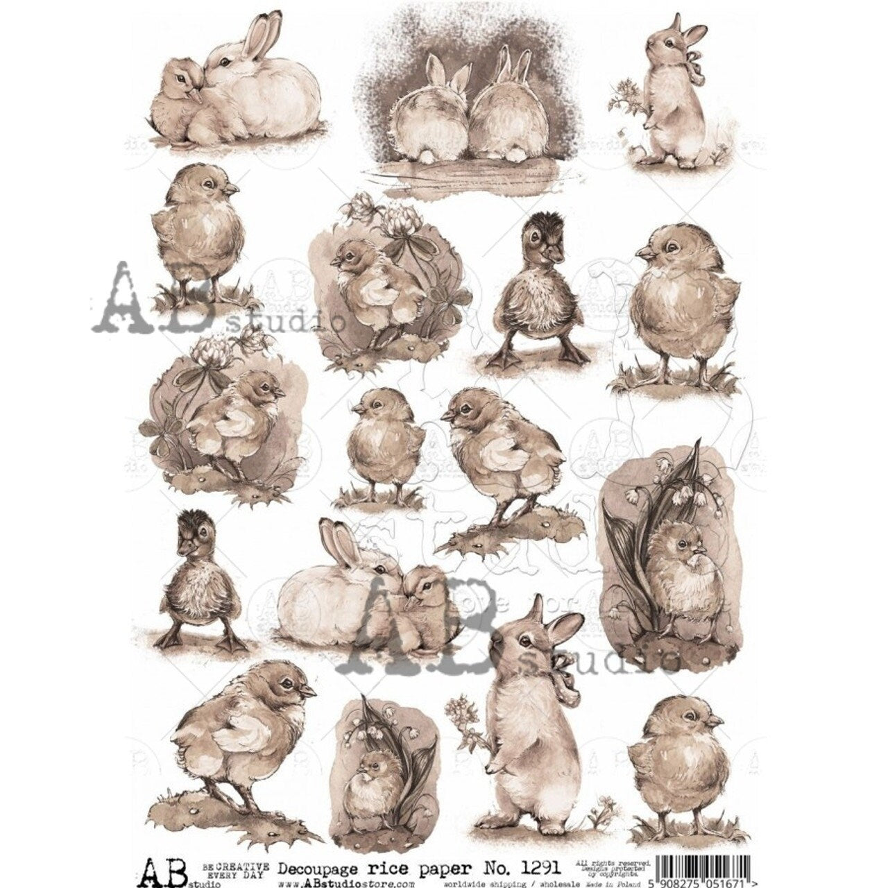 Sepia Easter Minis 1291 | Rice Paper Decoupage | AB Studios | A4