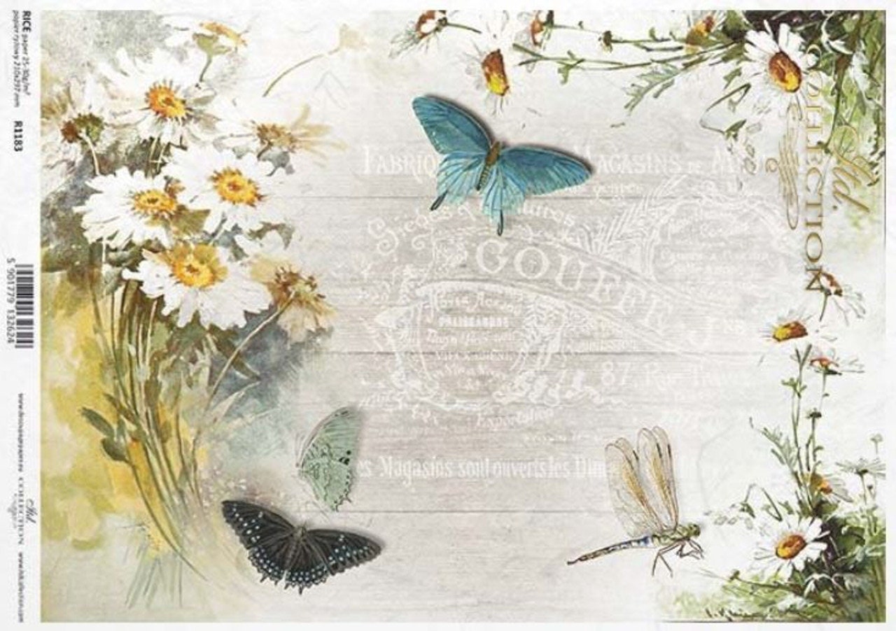 Butterfly and Daisies | Rice Paper Decoupage | ITD R1183 | A4