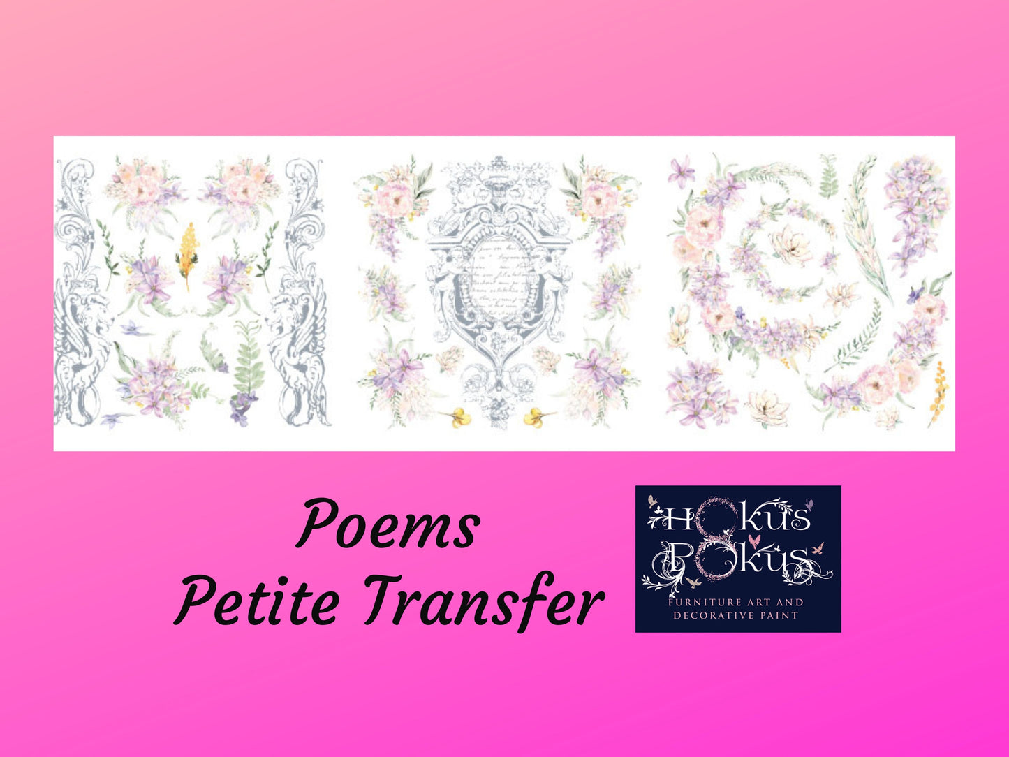 Poems | Rub On Furniture Transfers | Hokus Pokus | Furniture Decals | Petite Transfer | 3 Sheets