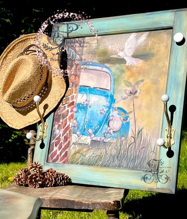 The Owl and His Buggy | Rub On Furniture Transfers | Hokus Pokus | Furniture Decals | 35 x 24