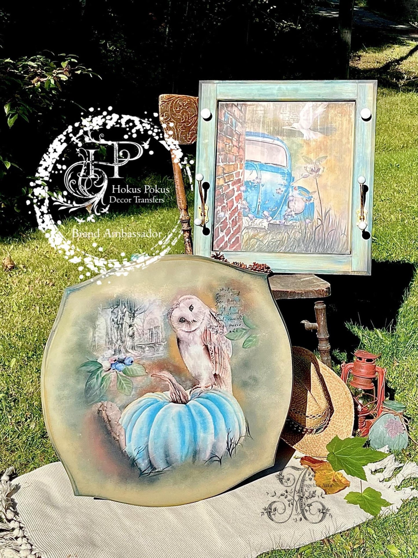 The Owl and His Buggy | Rub On Furniture Transfers | Hokus Pokus | Furniture Decals | 35 x 24