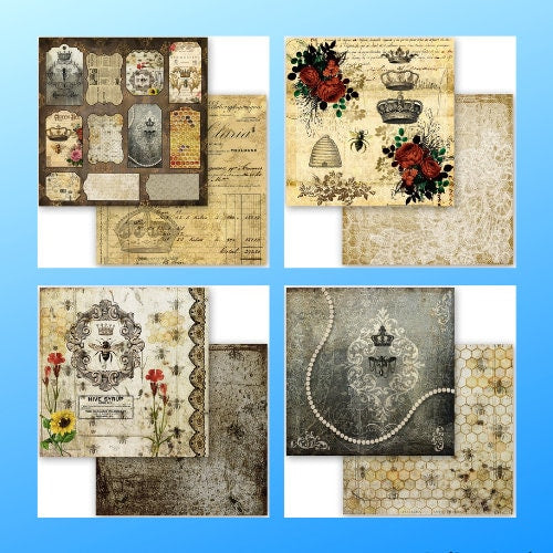 Queen Bee Collection 12 x 12 Paper Pack | Decoupage Queen | 12 Pages, 24 Designs | Scrapbook Paper