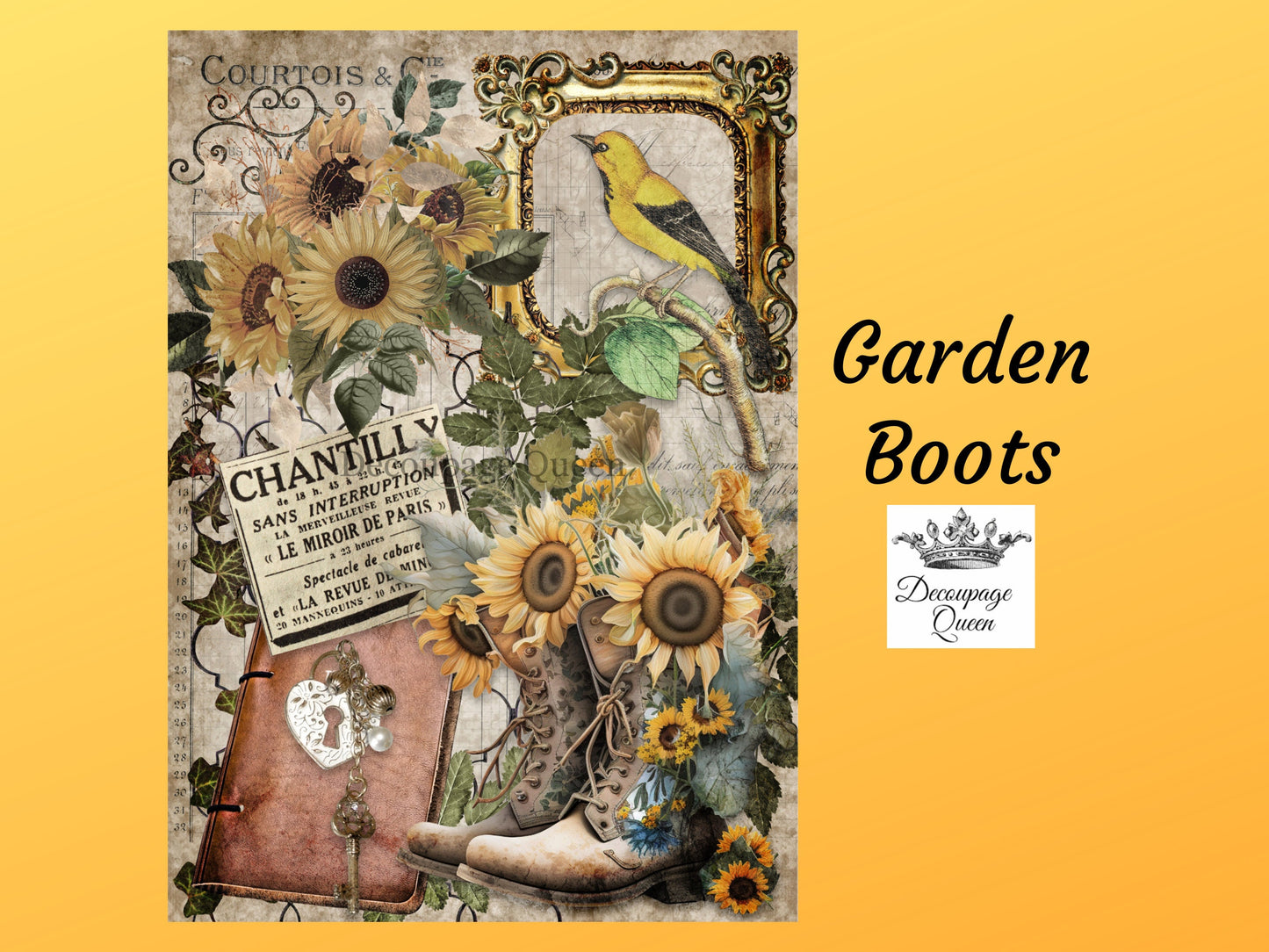 Garden Boots | Rice Paper Decoupage | Decoupage Queen | A4 & A3