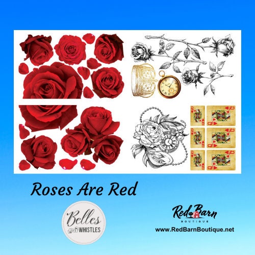 Roses Are Red | 4 Images | Dixie Belle Paint Company | Belles and Whistles | Rub On Transfer For Furniture | 24" x 37"