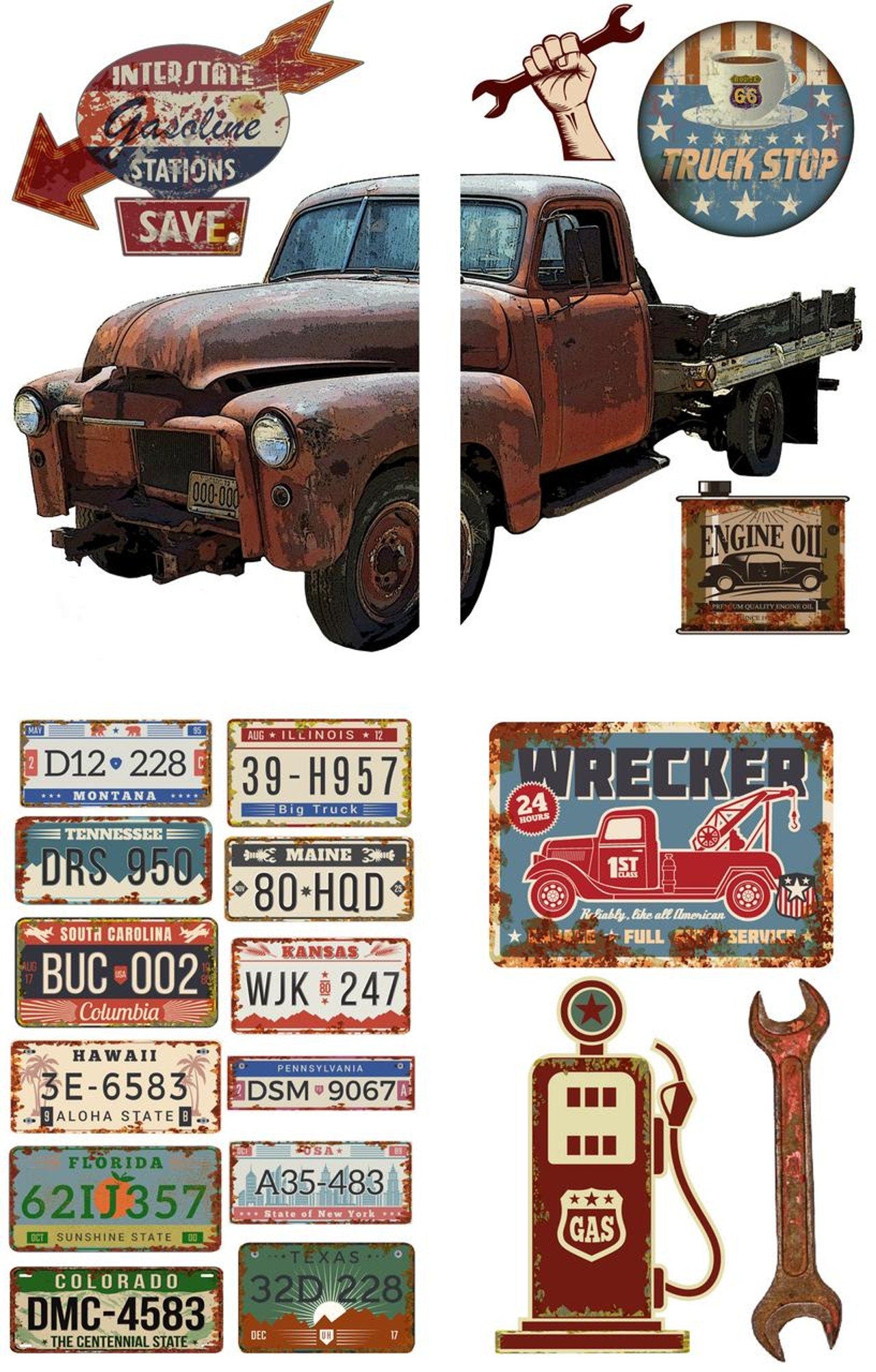 Rusty Truck 3 Images | Dixie Belle Paint Company | Belles and Whistles | Rub On Transfer For Furniture | 24" x 37"