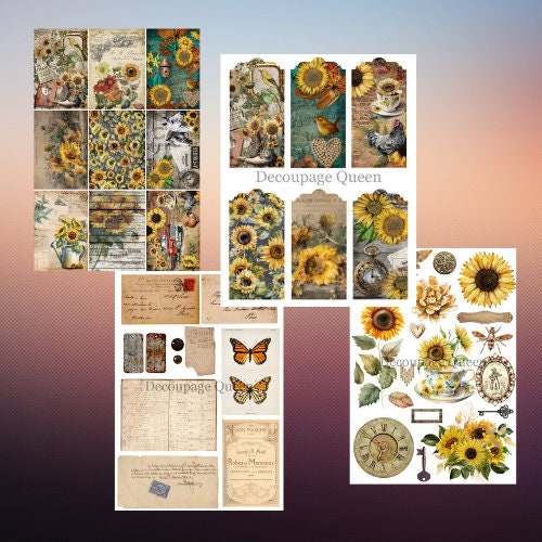 Sunflower Ephemera Journal | Decoupage Queen | 10 Pages | Journaling Paper