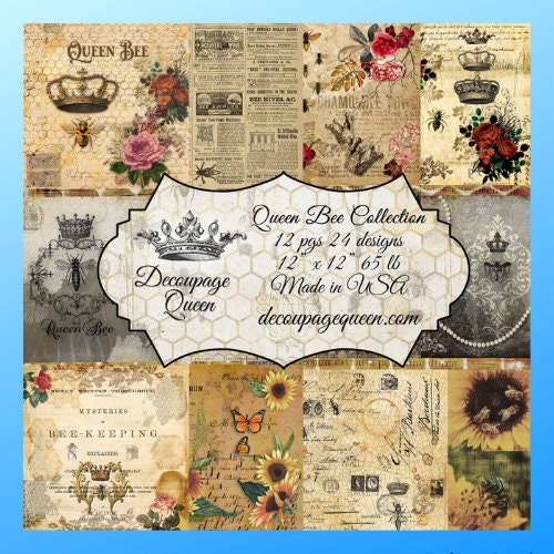 Queen Bee Collection 12 x 12 Paper Pack | Decoupage Queen | 12 Pages, 24 Designs | Scrapbook Paper