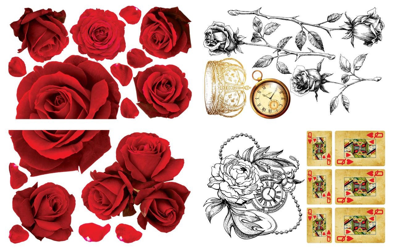 Roses Are Red | 4 Images | Dixie Belle Paint Company | Belles and Whistles | Rub On Transfer For Furniture | 24" x 37"