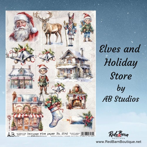 Elves and Holiday Store | Rice Paper Decoupage | AB Studios 2042 | A4