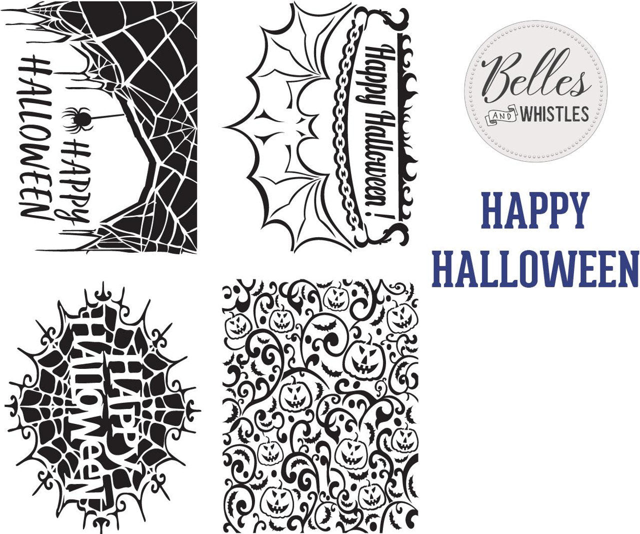 Happy Halloween | Dixie Belle Paint | Belles and Whistles | 4 Stencils In One | 10mil | 4 Designs - 7 "x 9" each