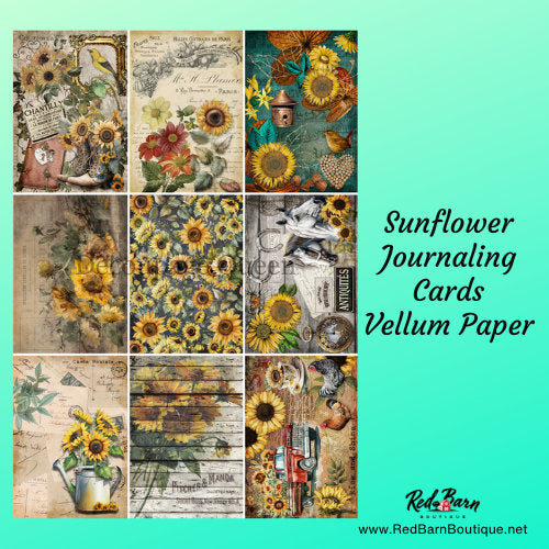 Sunflower Journaling Cards Vellum Paper | Decoupage Queen | Journaling or Scrapbooking | A4 | 112 GSM