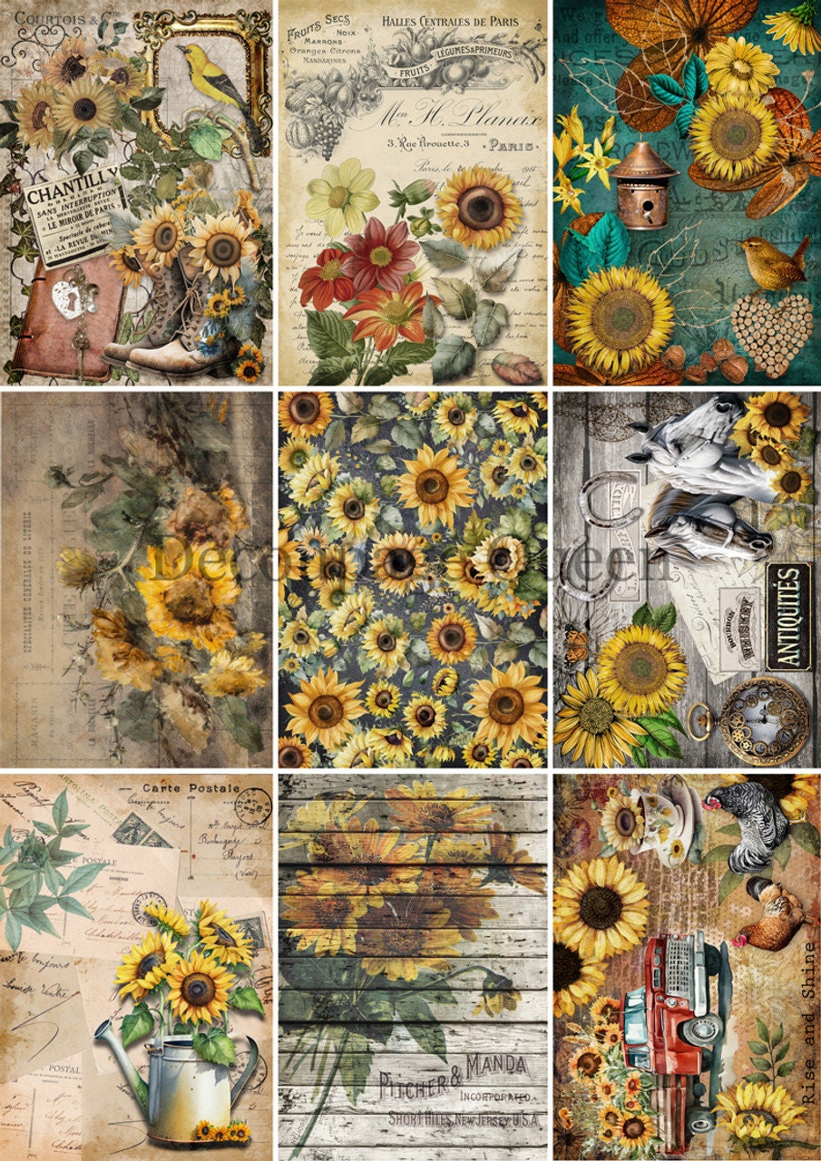 Sunflower Journaling Cards Vellum Paper | Decoupage Queen | Journaling or Scrapbooking | A4 | 112 GSM