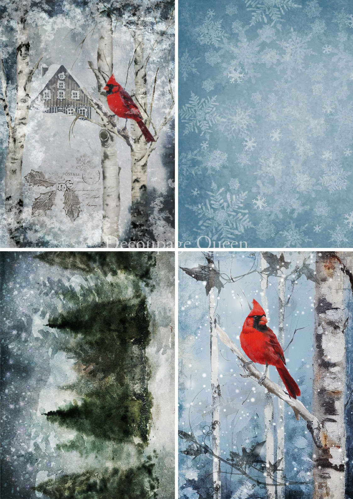 Cardinals 4 Pack | 4 Images | Rice Paper Decoupage | Decoupage Queen | 2 Sizes
