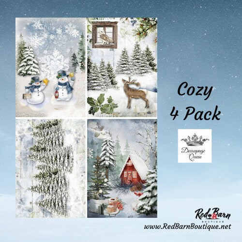 Cozy 4 Pack | 4 Images | Mixed Media | Rice Paper Decoupage | Decoupage Queen | A4 & A3